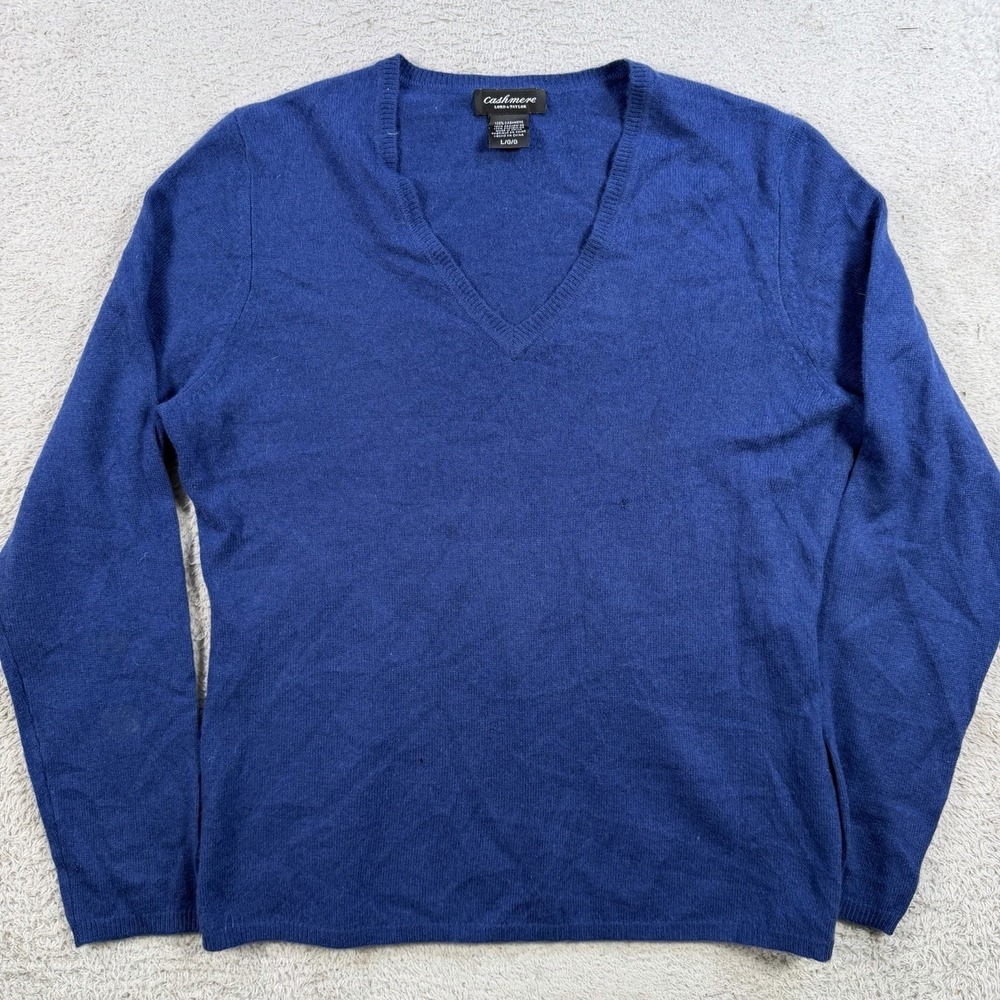 Lord & Taylor Sweater Womens Large Blue 100% Cashmere V-Neck Pullover Soft